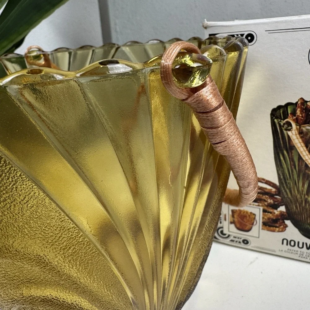 Vintage MCM Glassware by Brockway Crystal Nouveau Bucket Rattan Handle NEW